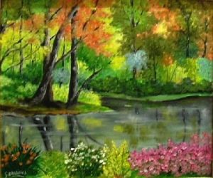 Peinture de DARRIEUX: paysage aux érables