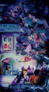 Peinture de Martine Bach: Diner en terrasse