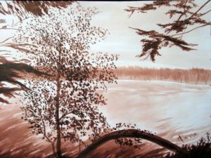 Dessin de Jean-Joseph Chevalier: A travers le feuillage