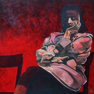 Peinture de gerard jouannet: red rain coat