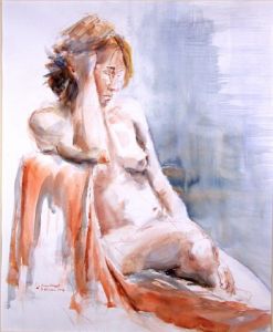 Peinture de CHAUVEAU Jocelyne: Gaëlle au drapé rouge