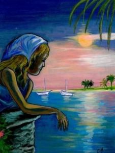 Peinture de Celine  : Jeune Fille en vacances, loin