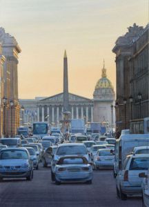 Peinture de Thierry Duval: Scène d'embouteillage Place de la Concorde