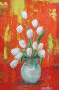 Peinture de Helene ROSENDO: tulipes blanches