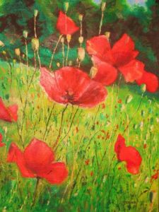 Peinture de Eugene Chomel: champ de coquelicots