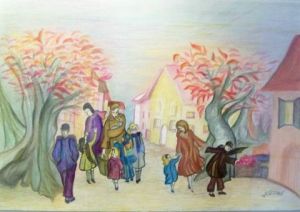 Peinture de JACQUELINE SARAH UZAN: SORTIE D'ECOLE