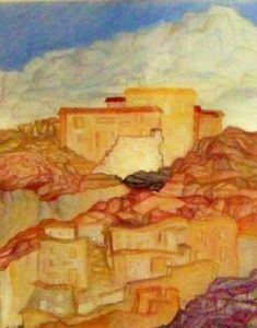 Peinture de JACQUELINE SARAH UZAN: LE VILLAGE