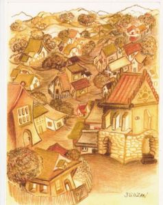 Peinture de JACQUELINE SARAH UZAN: LE PETIT VILLAGE DE POLOGNE