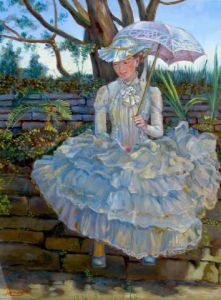Peinture de Dominique  Amendola : Jeune femme au parasol