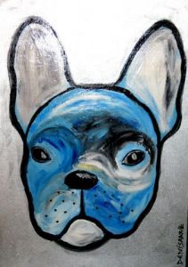 Peinture de Denisanne Tardif: LE BOULEDOGUE BLEU