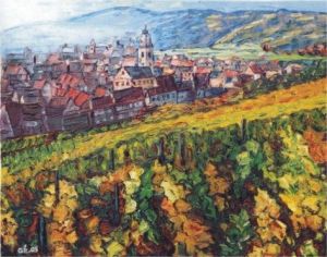 Peinture de Gerard SERVAIS: Riquewihr et ses vignobles