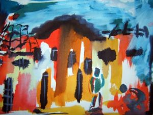 Dessin de Violaine Sausset: Le  village