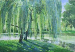 Peinture de serge leduc : saules du parc de Senlis
