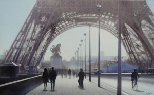 Peinture de Thierry Duval: La Tour Eiffel et le cycliste
