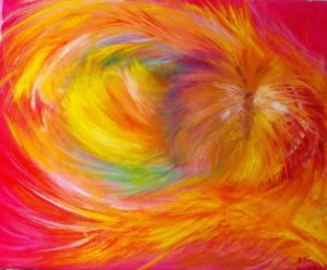 Peinture de CHRISTELE AJ: Kylian et son papillon dans la lumière du soleil