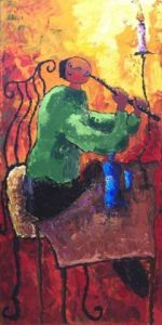 Peinture de Cendrine Pannier: le flutiste