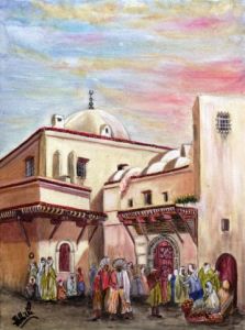 Peinture de tebbiche: casbah d'alger -place de la grande mosquée-