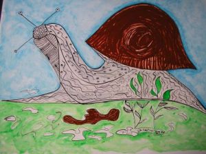 Peinture de GHIS: ESCARGOT SOUS SON CASQUE