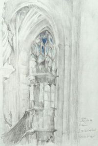 Dessin de drawing E M: L'inteérieur de collègiale de Vernon, Eure