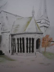 Dessin de Catherine FALIZE: Eglise St Sulpice de Ry (Seine-Maritime)