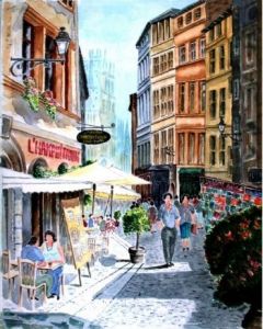 Peinture de ROGER J: Le quartier Saint jean dans le Vieux Lyon