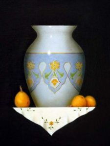 Peinture de Youcef GHAZI: Vase et nèfles