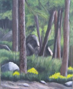 Peinture de Sylvie AMANS MARTINI: Forêt de Valdu Nellu (Corse)