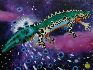 Peinture de Nicolas Petit: Au delà : nos origines amphiboles.