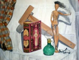 Peinture de ALAIN FAURE: MANNEQUIN A LA PLUME