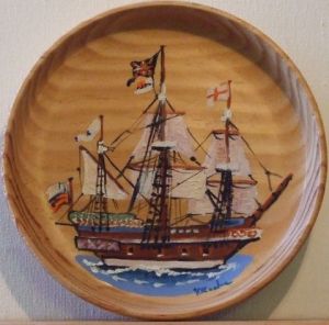 Oeuvre de kromka: peinture à l'huile sur assiette tournée 4