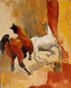 Peinture de Thierry Faure: La pirouette des chevaux libres(10-24)