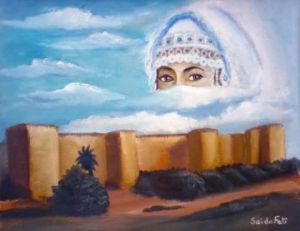 Peinture de fati saida: la femm berbère en ciel