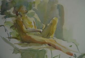 Peinture de gisele Ceccarelli : homme se reposant