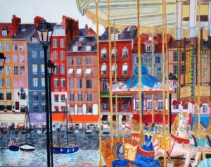 Peinture de Catherine James: Chevaux de bois à Honfleur