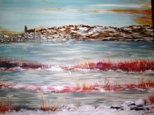 Peinture de Catherine James: Gruissan sous la neige