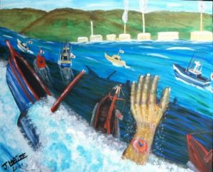 Peinture de LAFFITTE Jacky: Fukushima : arrivée du tsunami