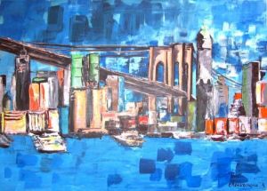 Peinture de roseline chouraqui: brooklyn bridge