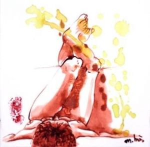 Dessin de Monick Bres : Les pieds au mur