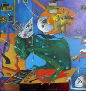 Peinture de Lucie LUDWICZAK: vyapti CXLIV - EPO à la grenouille sur une boite d'allumettes 