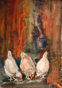 Peinture de Felix: FERMIERE ET POULE