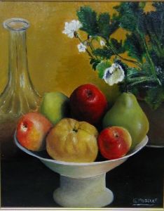 Peinture de Gerard MUSELET : coupe de fruits copie d'un détail de Fantin-Latour