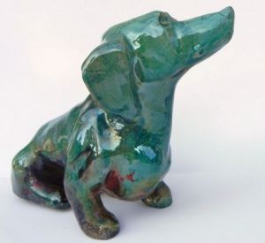 Sculpture de victoire: teckel céramique finition raku