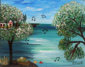 Peinture de Catherine Dutailly: la guinguette aux amoureux