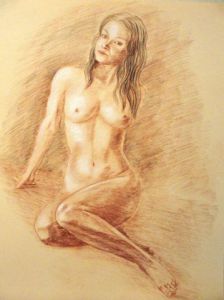 Dessin de Jean-Joseph Chevalier: nue assise