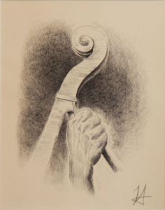 Dessin de Daniel PIERRE dit HUBERT: Le luthier