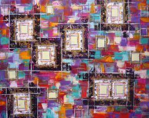 Peinture de Olivia BOA: Les petits Carrés jaune cherchent l'Amour