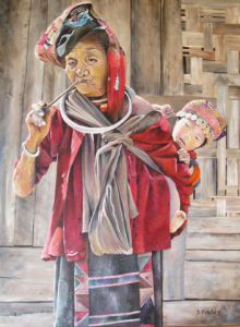 Peinture de Sandy: La vieille femme Akha (LAOS)
