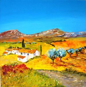 Peinture de Laure Leprince: Ferme en Drôme provençale