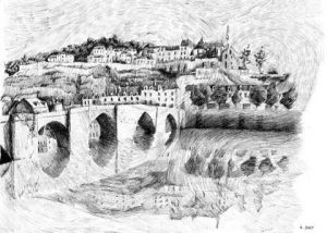 Dessin de N Jolly: Terrasson encre de Chine