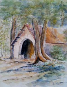 Peinture de evelyne massa: Chapelle de Vizzavona (Corse)